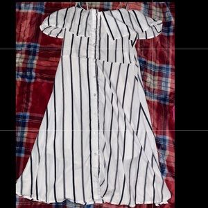Button Up Skinny Strap Striped Dress
